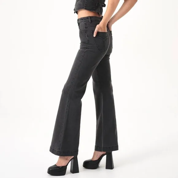 Anthropologie x Rolla's Eastcoast Flare Washed Black High Rise Denim Jeans
