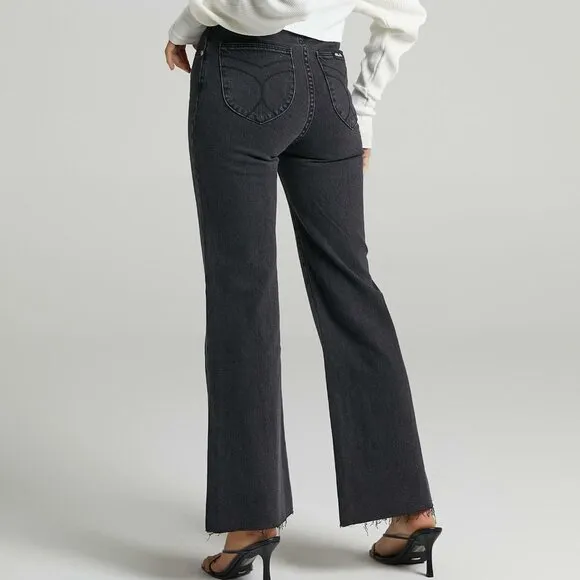 Anthropologie x Rolla's Eastcoast Flare Washed Black High Rise Denim Jeans