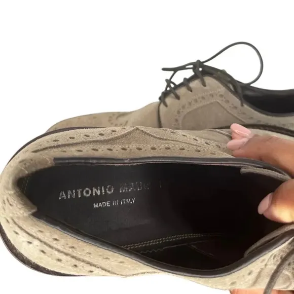 Antonio Maurizi Mens Wingtip Suede Leather Oxford Dress Shoes Gray SIZE 8