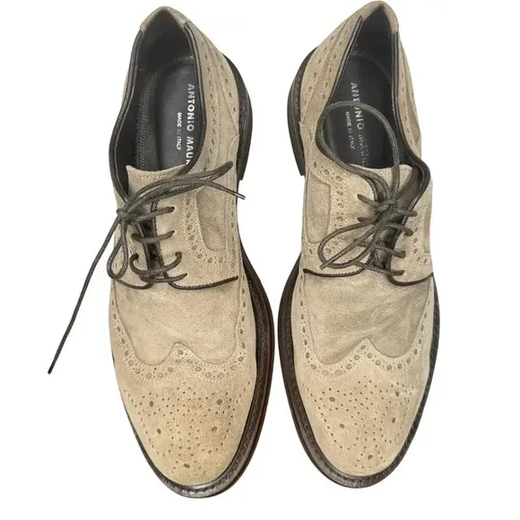 Antonio Maurizi Mens Wingtip Suede Leather Oxford Dress Shoes Gray SIZE 8