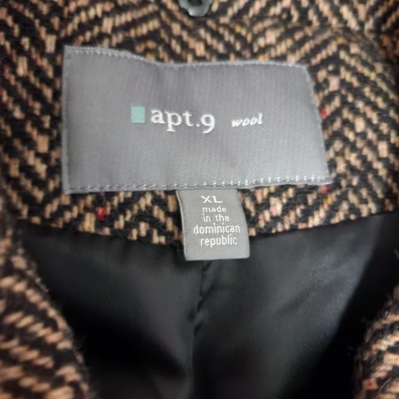 Apt. 9 brown tan herringbone wool belted coat size xl
