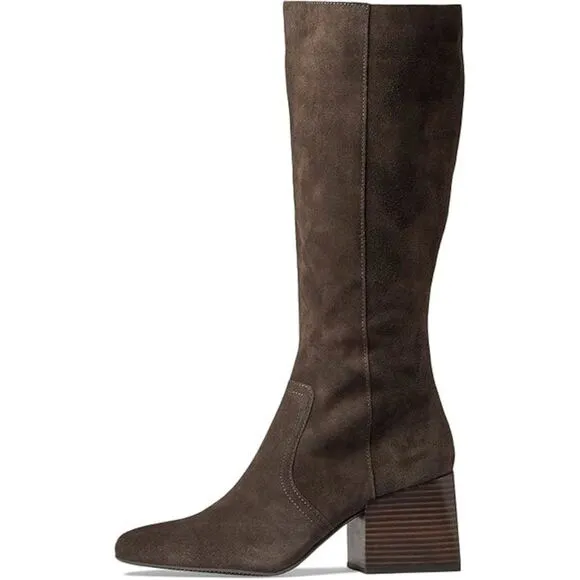 AQUA COLLEGE Womens Brown Tori Square Toe Stacked Heel Suede Boots Shoes 11 M