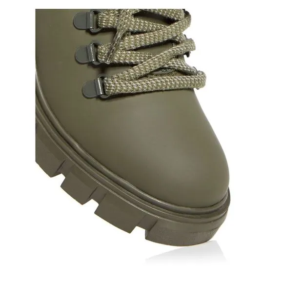 AQUA Womens Green 1&quot; Platform Padded Reign Round Toe Block Heel Combat Boots 6.5