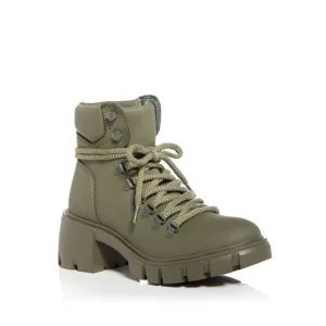 AQUA Womens Green 1&quot; Platform Padded Reign Round Toe Block Heel Combat Boots 6.5