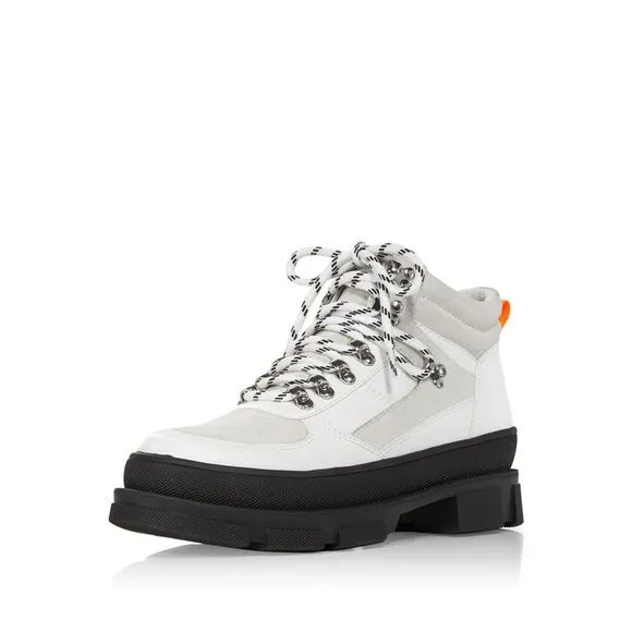 AQUA Womens White 1-1/2&quot; Platform Hike Round Toe Block Heel Hiking Boots 7.5 M