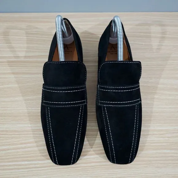 Aquatalia Loafer Trisha Block Heel Pump Womens Black Suede Shoe Size 8.5