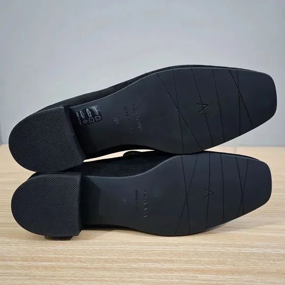 Aquatalia Loafer Trisha Block Heel Pump Womens Black Suede Shoe Size 8.5