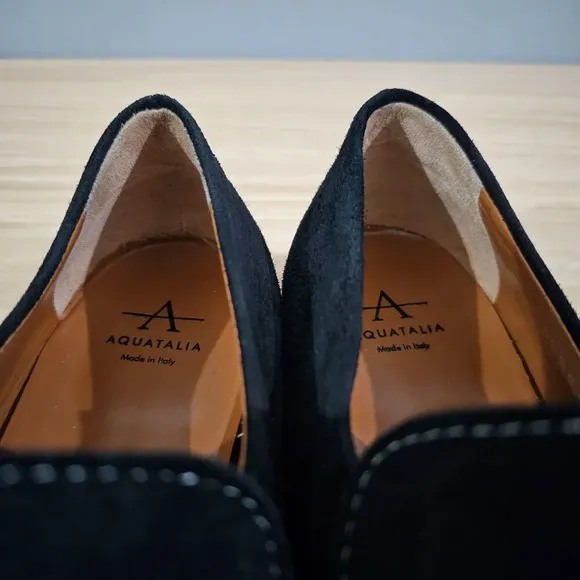 Aquatalia Loafer Trisha Block Heel Pump Womens Black Suede Shoe Size 8.5