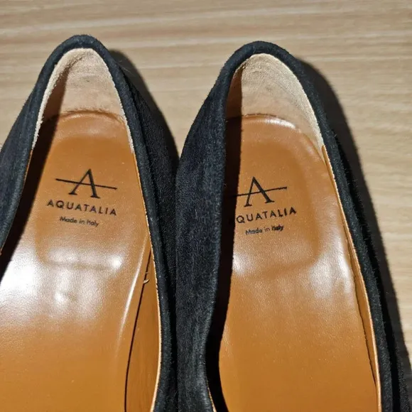 Aquatalia Loafer Trisha Block Heel Pump Womens Black Suede Shoe Size 8.5