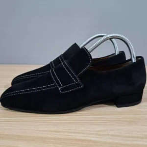 Aquatalia Loafer Trisha Block Heel Pump Womens Black Suede Shoe Size 8.5