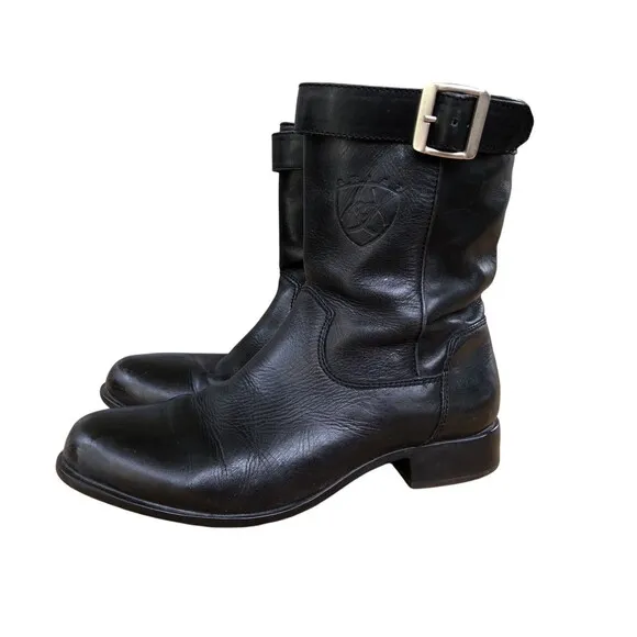Ariat Black Leather Harness Biker Moto Boots Size 8M Womens