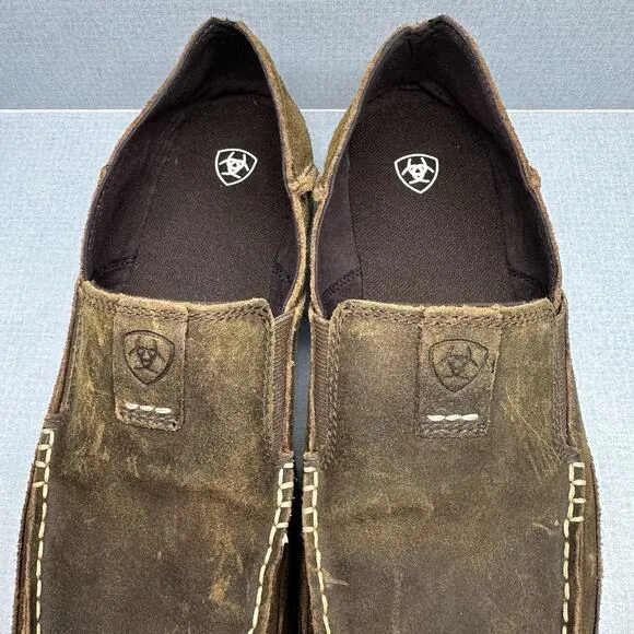 Ariat Men's Size 10 EE Wide Moc Toe Nubuck Brown Slip On Loafers Shoes
