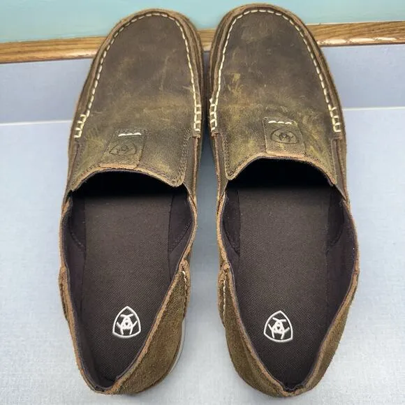 Ariat Men's Size 10 EE Wide Moc Toe Nubuck Brown Slip On Loafers Shoes