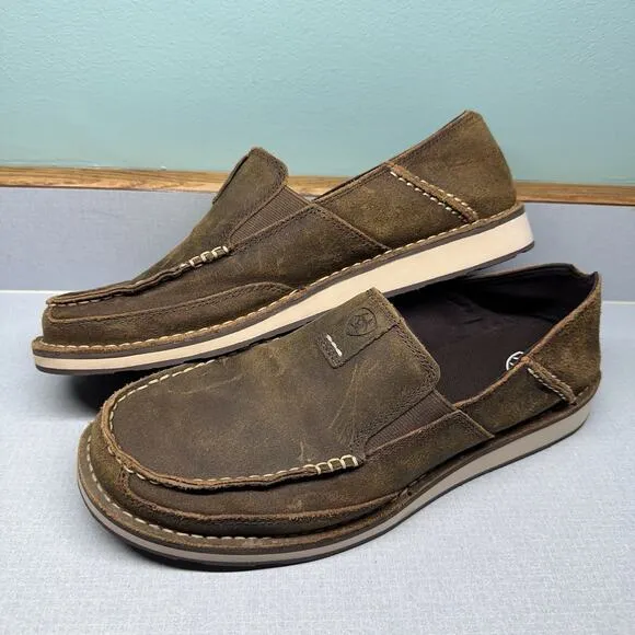 Ariat Men's Size 10 EE Wide Moc Toe Nubuck Brown Slip On Loafers Shoes