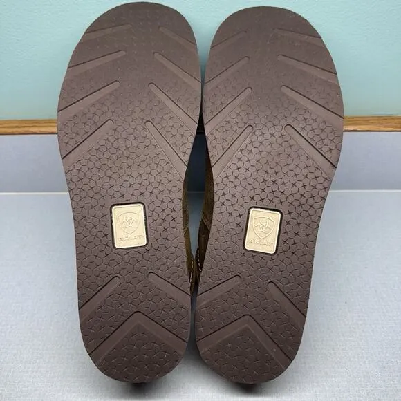 Ariat Men's Size 10 EE Wide Moc Toe Nubuck Brown Slip On Loafers Shoes