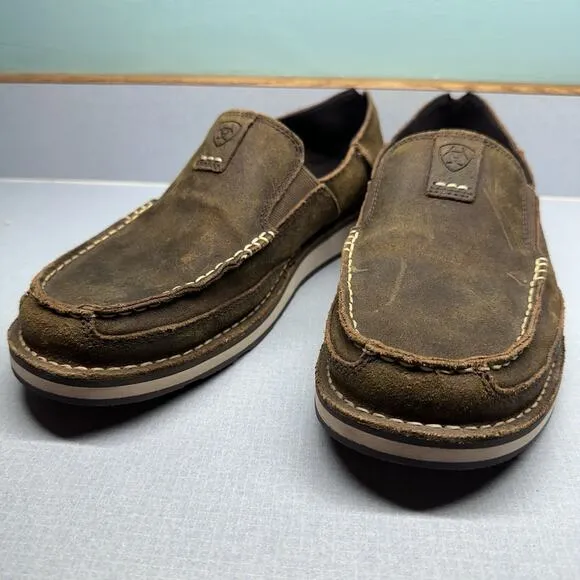 Ariat Men's Size 10 EE Wide Moc Toe Nubuck Brown Slip On Loafers Shoes