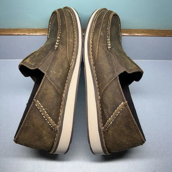 Ariat Men's Size 10 EE Wide Moc Toe Nubuck Brown Slip On Loafers Shoes