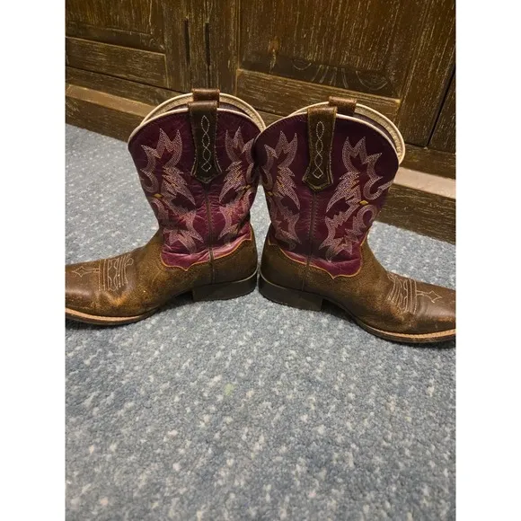 ARIAT Purple Womens Boots Size 4 Tombstone Western Square Toe Leather Flames