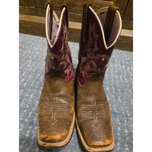 ARIAT Purple Womens Boots Size 4 Tombstone Western Square Toe Leather Flames