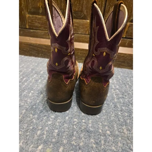 ARIAT Purple Womens Boots Size 4 Tombstone Western Square Toe Leather Flames