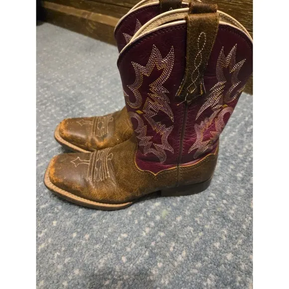 ARIAT Purple Womens Boots Size 4 Tombstone Western Square Toe Leather Flames
