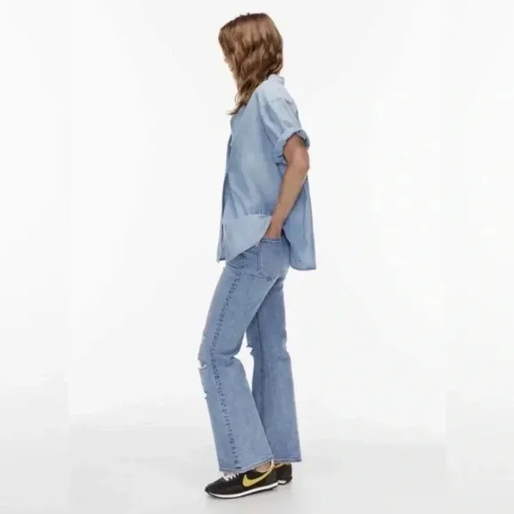 Aritzia Denim Forum Twiggy Flare Leg Jeans High Rise Distressed 70s Festival