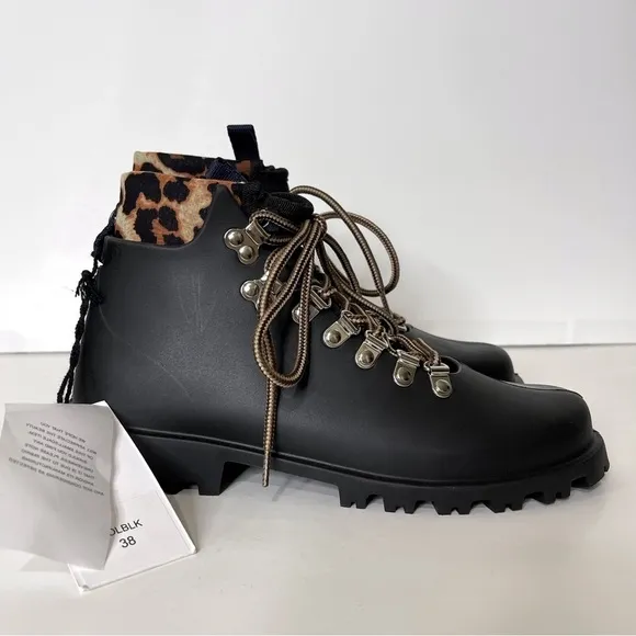 Arizona Love Black Leopard Rubber Colorado Lace Up Boots Size 38 EU or 8 US