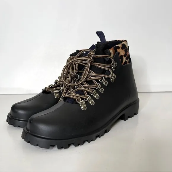 Arizona Love Black Leopard Rubber Colorado Lace Up Boots Size 38 EU or 8 US