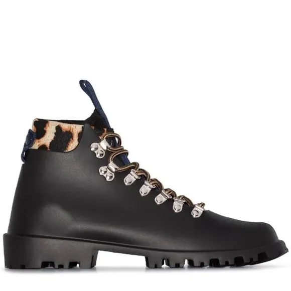 Arizona Love Black Leopard Rubber Colorado Lace Up Boots Size 38 EU or 8 US