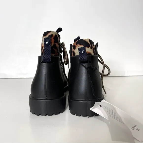 Arizona Love Black Leopard Rubber Colorado Lace Up Boots Size 38 EU or 8 US