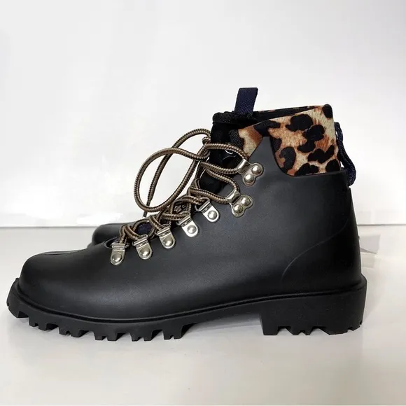 Arizona Love Black Leopard Rubber Colorado Lace Up Boots Size 38 EU or 8 US