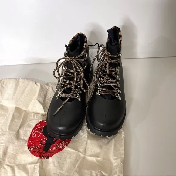 Arizona Love Black Leopard Rubber Colorado Lace Up Boots Size 38 EU or 8 US