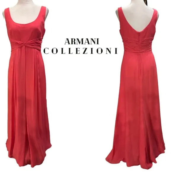 Armani Collezioni Coral Formal Silk Formal Dress Small Medium Sheer Empire waist