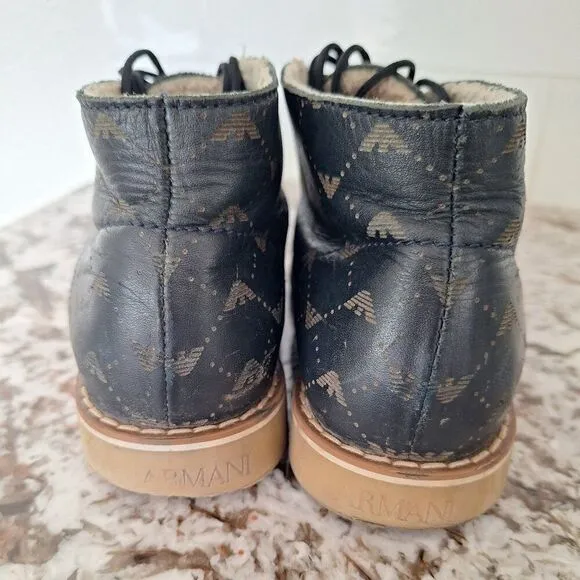 Armani Junior Winter Blue Leather Boots for Kids size 13