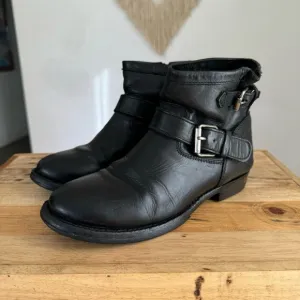 𝅺Ash Black Leather Double Silver Buckle Grunge Moto Ankle Boots US Size 8 / 39