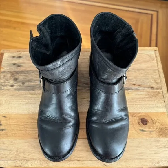 𝅺Ash Black Leather Double Silver Buckle Grunge Moto Ankle Boots US Size 8 / 39