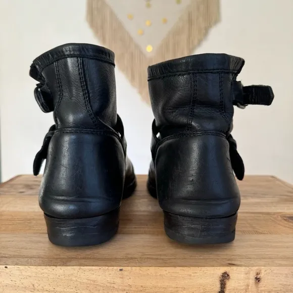 𝅺Ash Black Leather Double Silver Buckle Grunge Moto Ankle Boots US Size 8 / 39