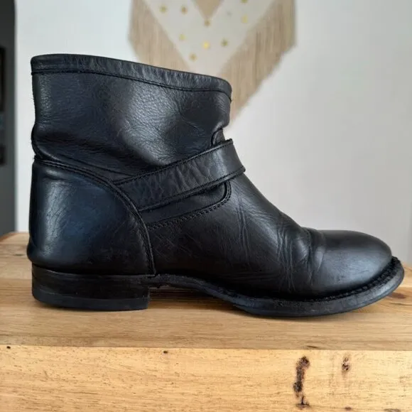 𝅺Ash Black Leather Double Silver Buckle Grunge Moto Ankle Boots US Size 8 / 39