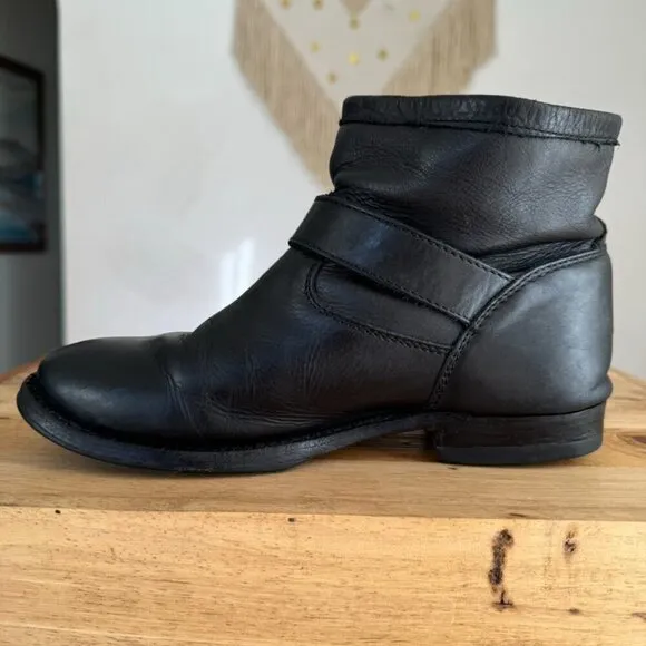 𝅺Ash Black Leather Double Silver Buckle Grunge Moto Ankle Boots US Size 8 / 39