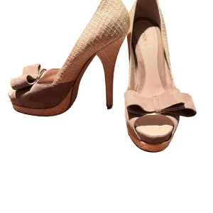 Authentic Fendi Spuntata Camoscio raffia and nude suede peep toe ultra high heel