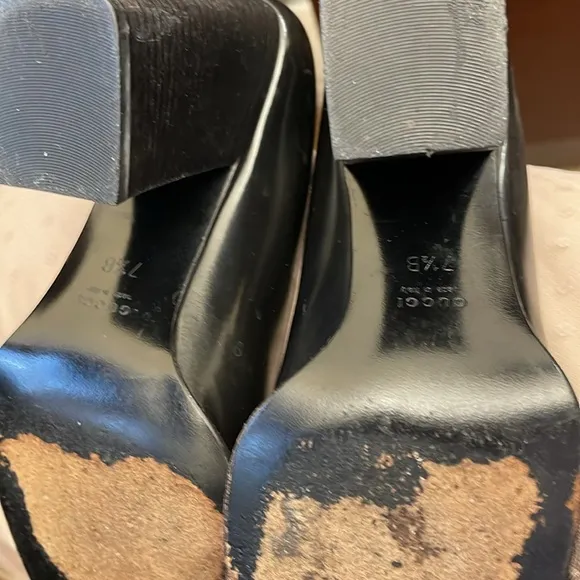 Authentic Gucci Black Leather Heels Square-Toe Medium Heel 3.5” EUC size 7.5B
