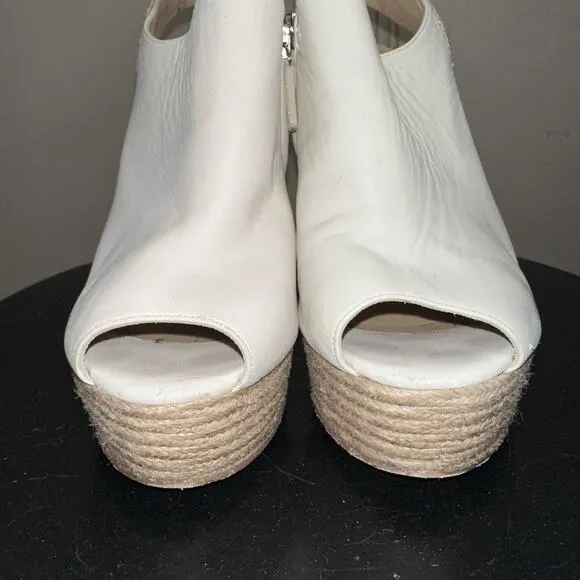 Authentic GUCCI Cream Leather Raffia Jute Wedge Heel Slingback Sandals EU 37.5
