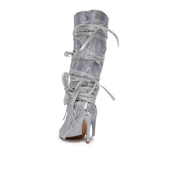 AZALEA WANG Silver Stilleto Style Point Toe Cowboy Western Shoes sz 10 $150