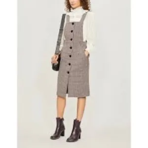 BA&amp;SH Robe Penelope Houndstooth Wool Blend Overall Lady Dress Beige Size 0 NWT