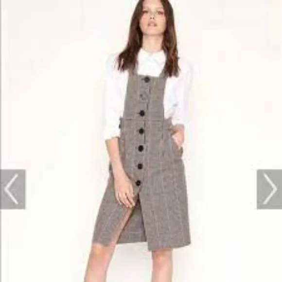 BA&amp;SH Robe Penelope Houndstooth Wool Blend Overall Lady Dress Beige Size 0 NWT