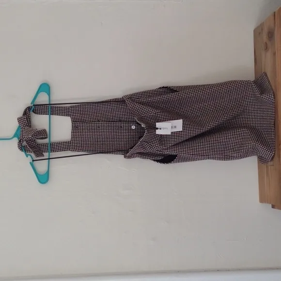 BA&amp;SH Robe Penelope Houndstooth Wool Blend Overall Lady Dress Beige Size 0 NWT