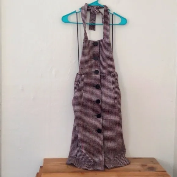 BA&amp;SH Robe Penelope Houndstooth Wool Blend Overall Lady Dress Beige Size 0 NWT