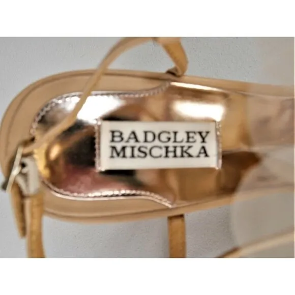 Badgley Mischka Nude High Heel  Leather Sandals 3D Floral Embellished Wm 9.5 ***