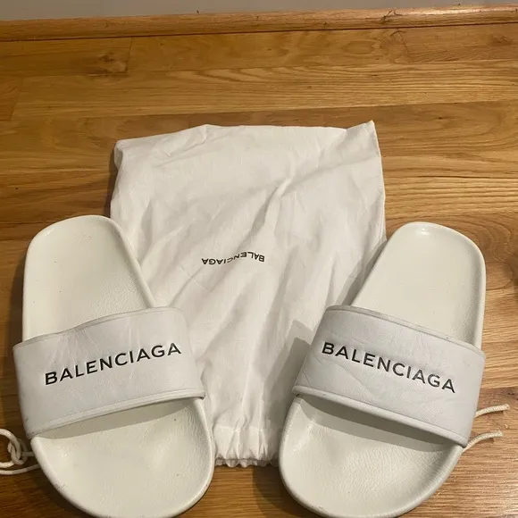 Balenciaga White Slide Sandals