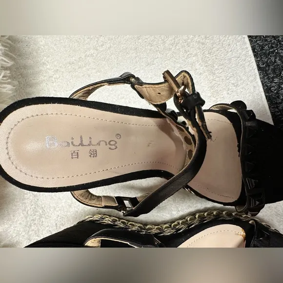 Bali Black Platform Sandals with studded Straps and Espadrille Sole